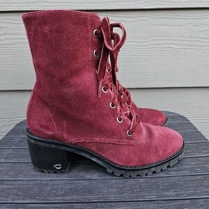 Coach Jadyn Suede Lace Up Combat Boots Satin Laces Wine Red Punk Goth Size 6 B